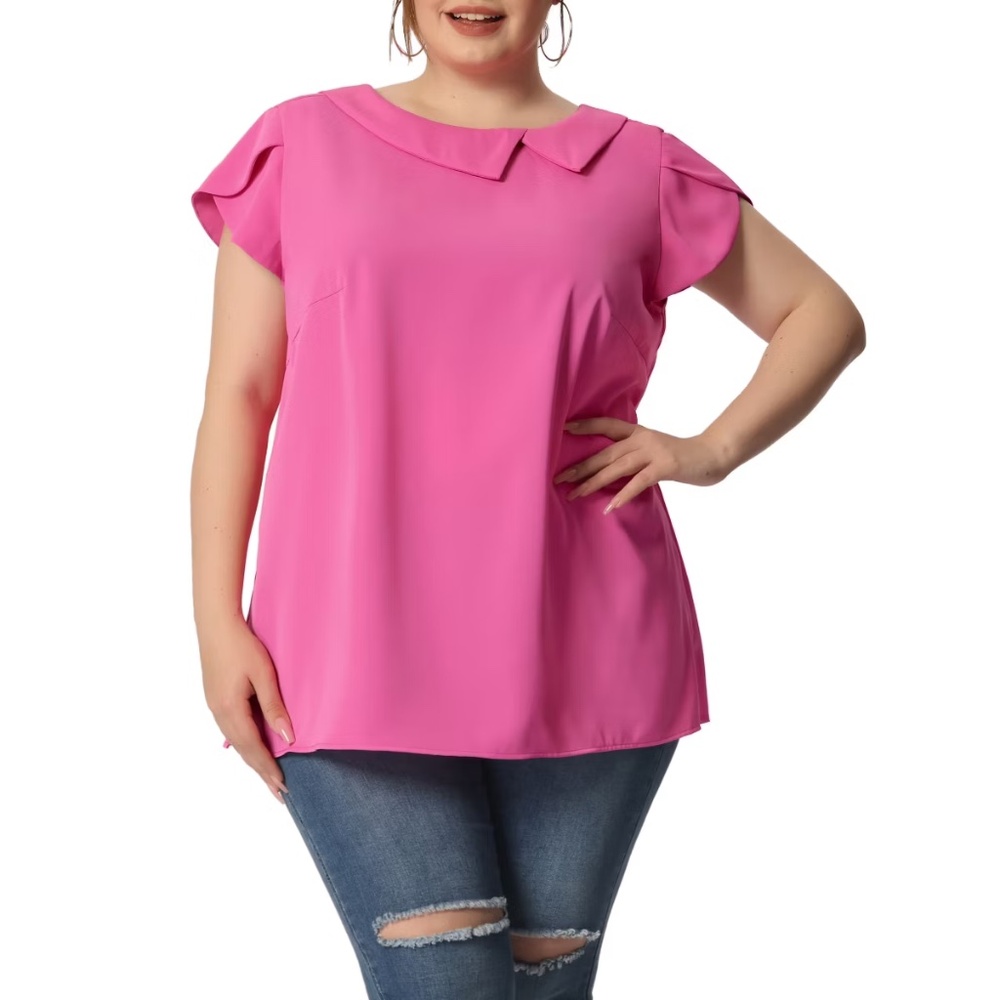 NWT Agnes Orinda Plus Size Short Sleeve Blouse with Elegant Neckline - 2X